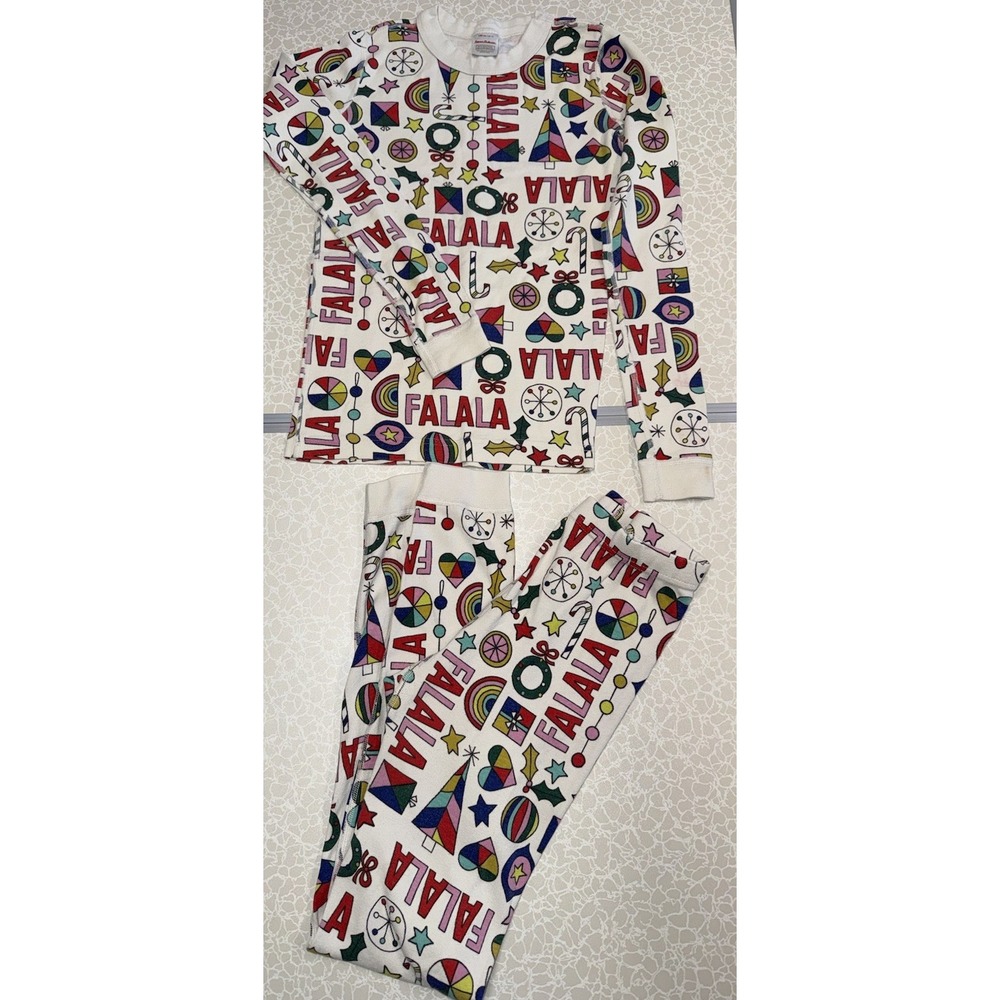 Hanna Andersson Pajamas Holiday Christmas FA LA LA Size 12 / 150 Cream